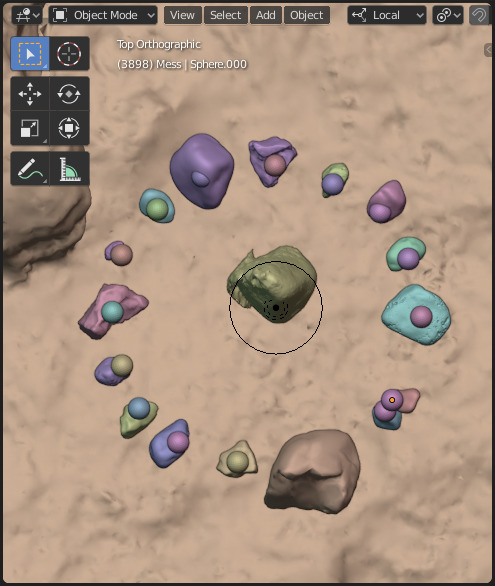 invisible spheres set the target rock locations